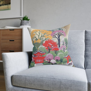 Square Pillow - Pink Back/Asian Garden Front