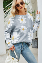 Load image into Gallery viewer, Angel Wings Daisy Print Openwork Round Neck Sweater