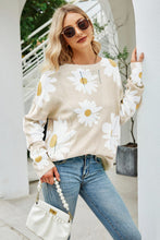 Load image into Gallery viewer, Angel Wings Daisy Print Openwork Round Neck Sweater