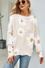 Load image into Gallery viewer, Angel Wings Daisy Print Openwork Round Neck Sweater