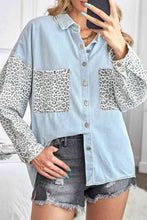 Load image into Gallery viewer, Double Take Leopard Contrast Denim Top