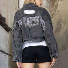 Load image into Gallery viewer, Cropped Collared Neck Dropped Shoulder Denim Jacket