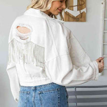 Load image into Gallery viewer, Cropped Collared Neck Dropped Shoulder Denim Jacket