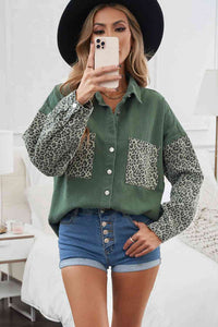 Double Take Leopard Contrast Denim Top