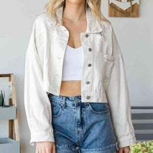 Load image into Gallery viewer, Cropped Collared Neck Dropped Shoulder Denim Jacket