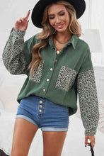 Load image into Gallery viewer, Double Take Leopard Contrast Denim Top